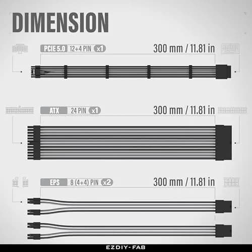 EZDIY-FAB 12VHPWR PSU Extension Cable Kit 300mm (12cm) | Black Grey thumbnail 2