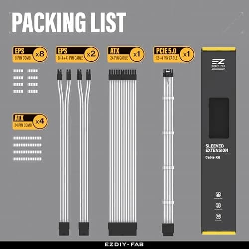 EZDIY-FAB 12VHPWR PSU Extension Kit 300mm (11.8") | 1x24-Pin ATX, 2x8-Pin EPS, 1x12+4 Pin GPU, White thumbnail 7