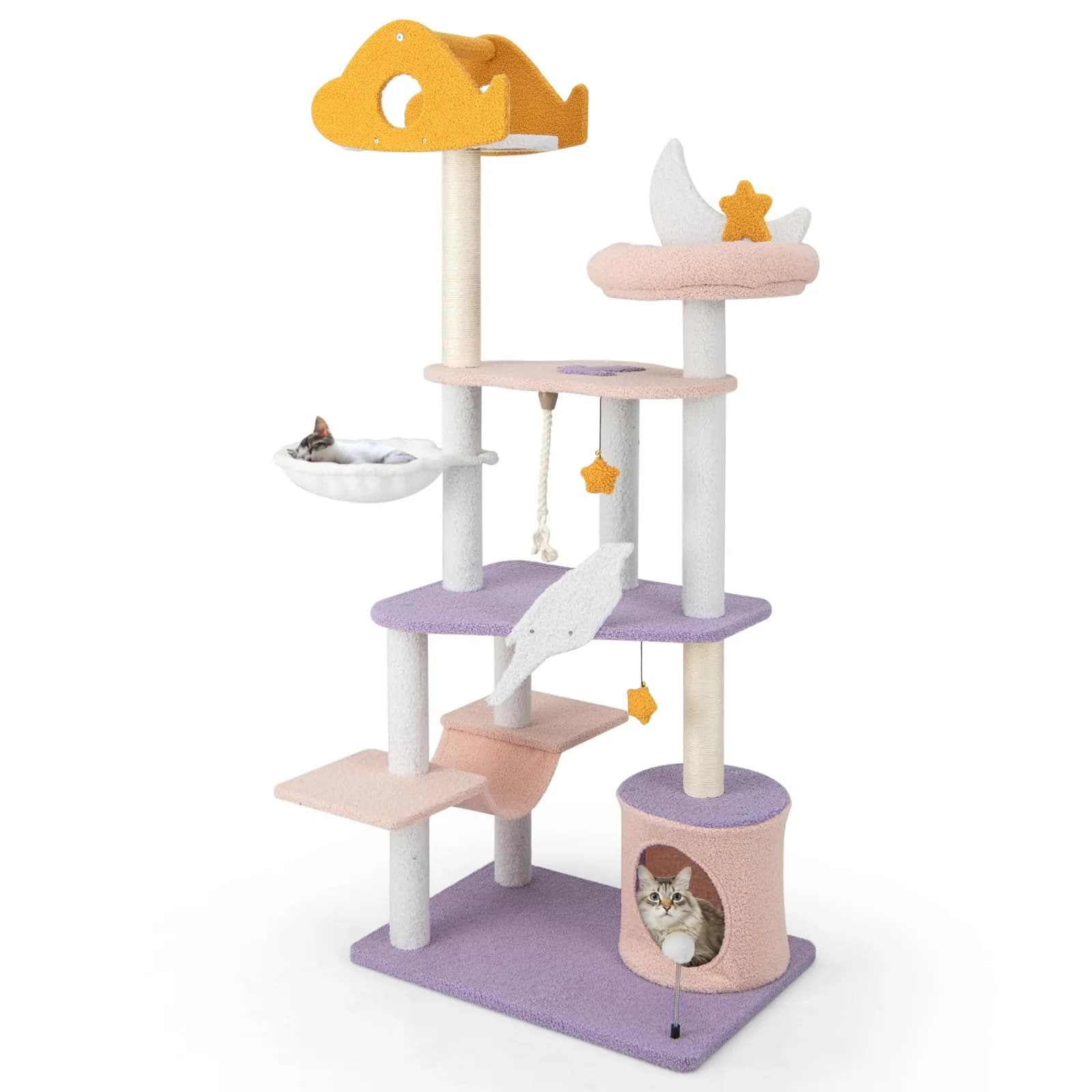 PETSITE Cat Tree Tower 66 Inch | Multi-Level Modern Cat Furniture with Sisal Posts & Playful Design