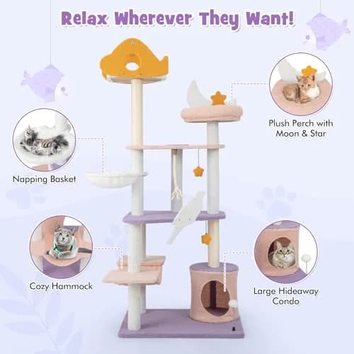 PETSITE Cat Tree Tower 66 Inch | Multi-Level Modern Cat Furniture with Sisal Posts & Playful Design thumbnail 5