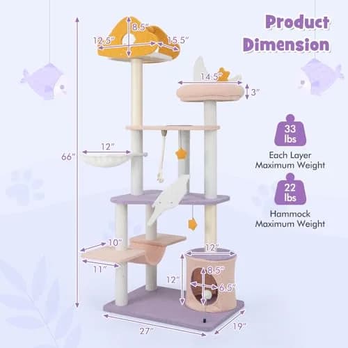 PETSITE Cat Tree Tower 66 Inch | Multi-Level Modern Cat Furniture with Sisal Posts & Playful Design thumbnail 2