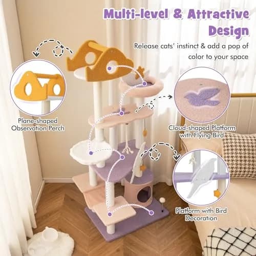PETSITE Cat Tree Tower 66 Inch | Multi-Level Modern Cat Furniture with Sisal Posts & Playful Design thumbnail 3