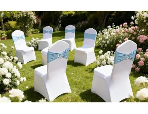 Gankar Baby Blue Chair Sashes 50 Pack | Stretchable Polyester Spandex Bands for Events thumbnail 3