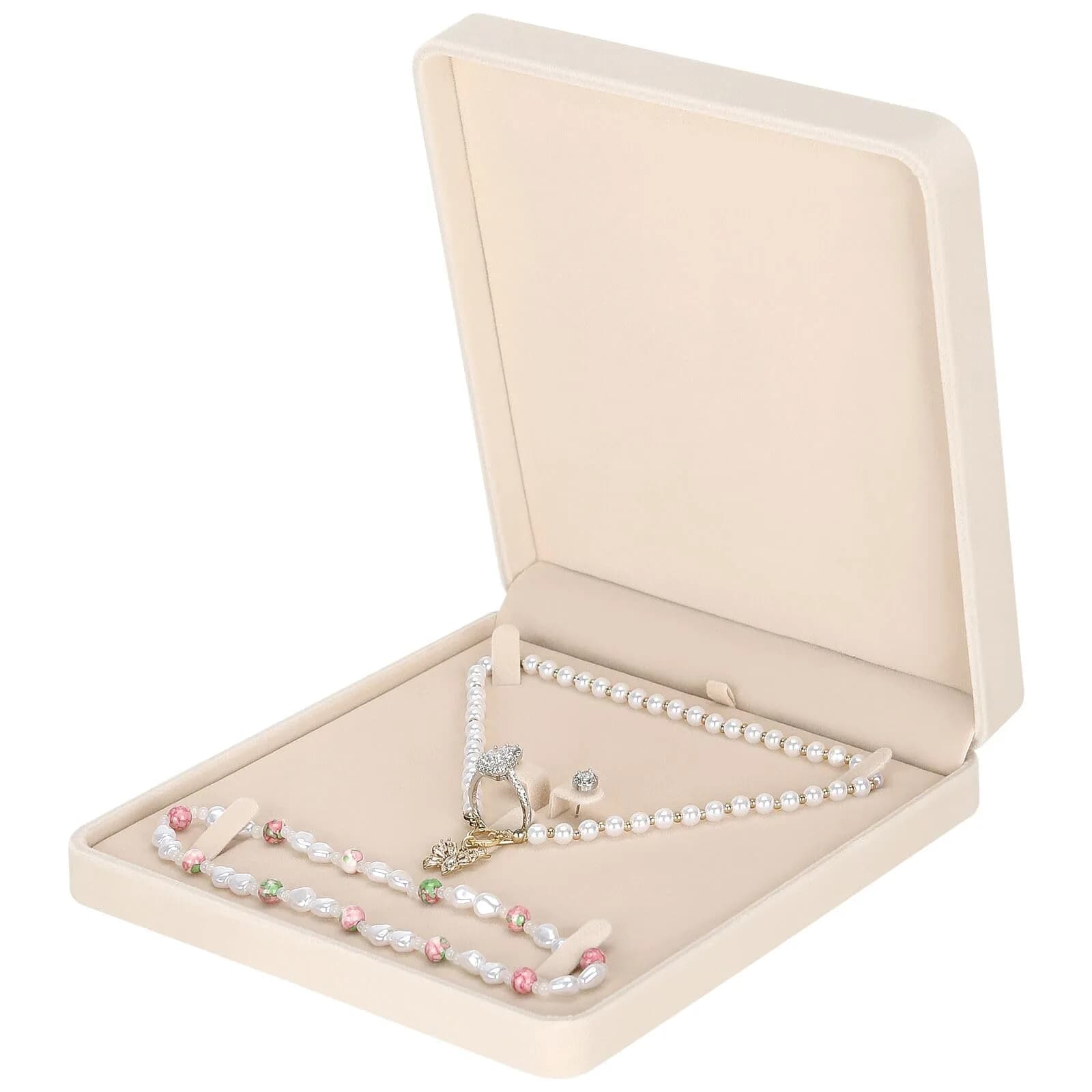 LETURE Velvet Jewelry Set Box 19cm x 19cm x 4cm | Organizes Necklaces, Rings, Earrings