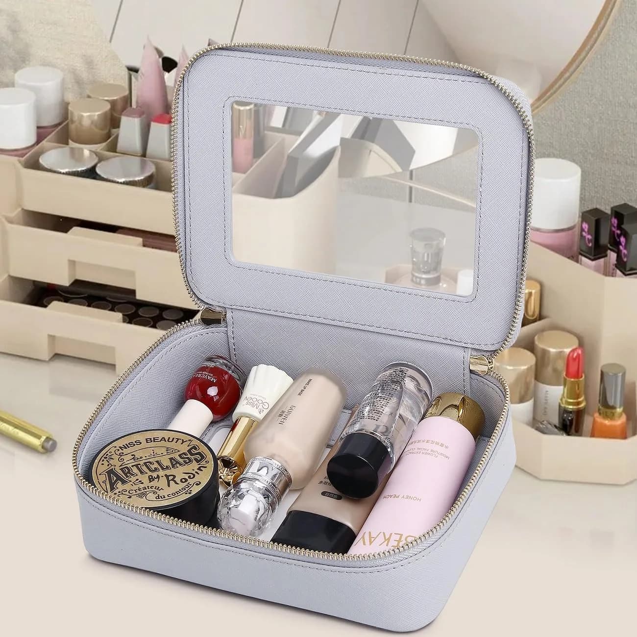 Pinkmik Medium D/Gray Clear Makeup Bag (Cosmetic Case) - TSA Approved Travel Organizer - view 4