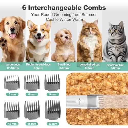 Afloia Pet Grooming Kit - 6-in-1 Dog & Cat Grooming Vacuum & Clippers, Green | All-in-One Home Pet Care thumbnail 8