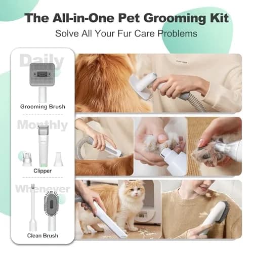 Afloia Pet Grooming Kit - 6-in-1 Dog & Cat Grooming Vacuum & Clippers, Green | All-in-One Home Pet Care thumbnail 2