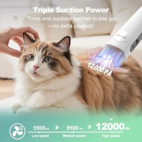 Afloia Pet Grooming Kit - 6-in-1 Dog & Cat Grooming Vacuum & Clippers, Green | All-in-One Home Pet Care thumbnail 3