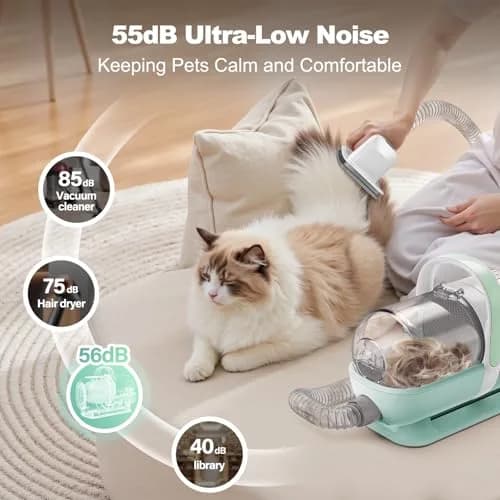 Afloia Pet Grooming Kit - 6-in-1 Dog & Cat Grooming Vacuum & Clippers, Green | All-in-One Home Pet Care thumbnail 4