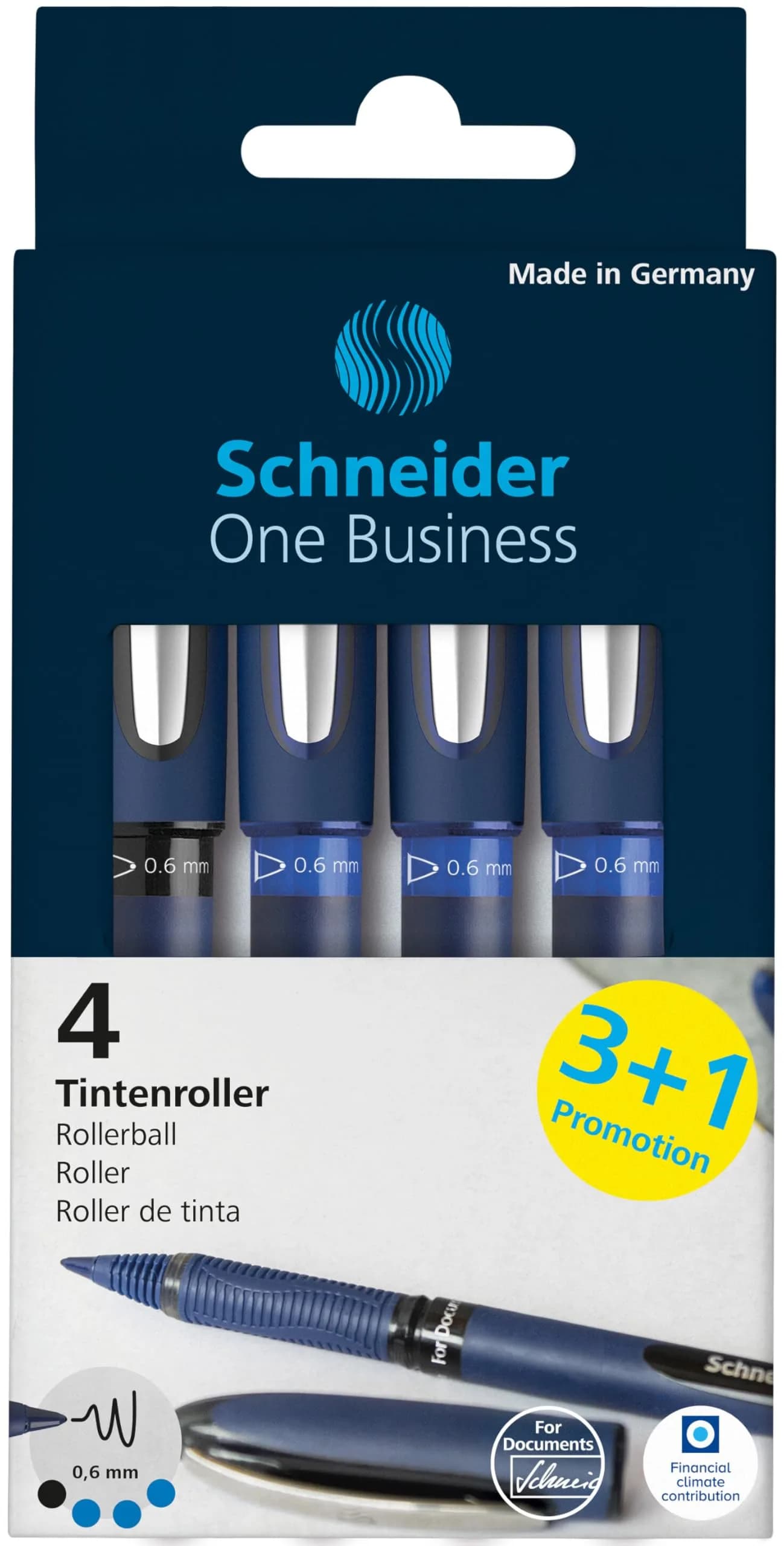 Schneider One Business Rollerball Pen Set of 4 | Indelible Ink, 0.6mm Line Width, Made in Germany - view 5
