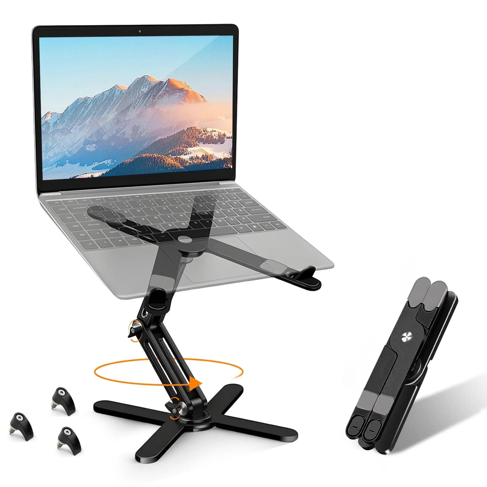 Moallia N86 360 Rotating Laptop Stand for Desk with Locking Knobs, Black 2.27 kg (5 lb) | Ergonomic Aluminum Riser for Collaborative Work