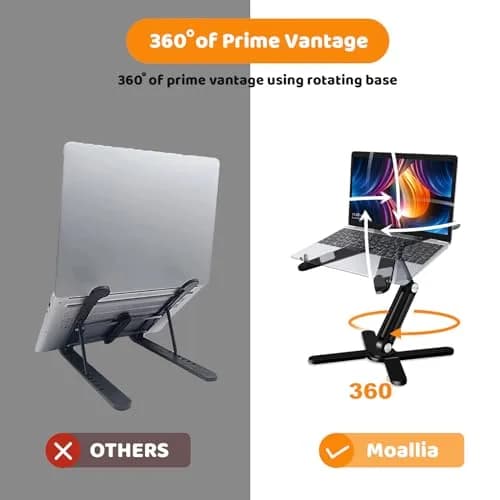 Moallia N86 360 Rotating Laptop Stand for Desk with Locking Knobs, Black 2.27 kg (5 lb) | Ergonomic Aluminum Riser for Collaborative Work thumbnail 3