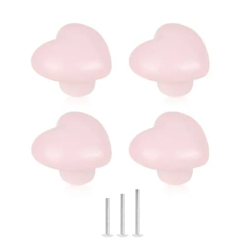 OctinPris Pink Heart Drawer Knobs 45mm (1.77 inch) | Set of 4 Ceramic Cabinet Pulls for Dressers & Furniture thumbnail 1