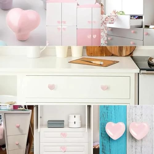 OctinPris Pink Heart Drawer Knobs 45mm (1.77 inch) | Set of 4 Ceramic Cabinet Pulls for Dressers & Furniture thumbnail 3