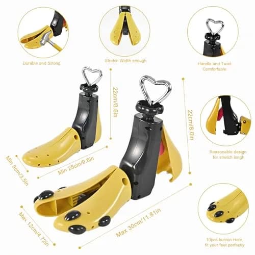 eachway Shoe Stretcher Women Men Adjustable Width Length for Wide Feet (L Men's 10-14) Yellow | Custom Fit Relief thumbnail 2