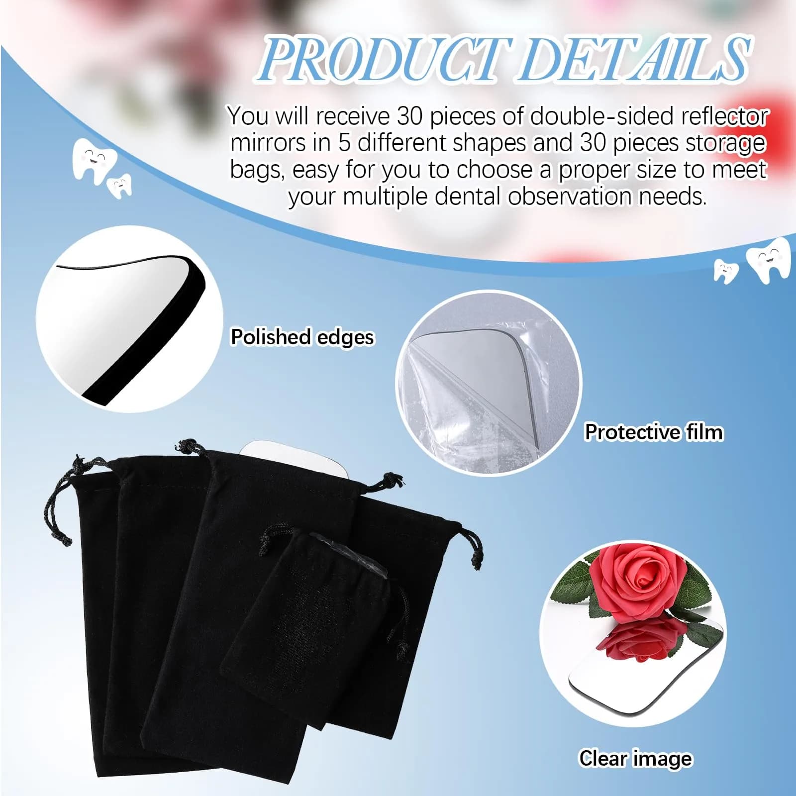 Frienda 30Pcs Dental Photography Intraoral Mirror Set | 5 Shapes for Oral Checks & Photography - view 3