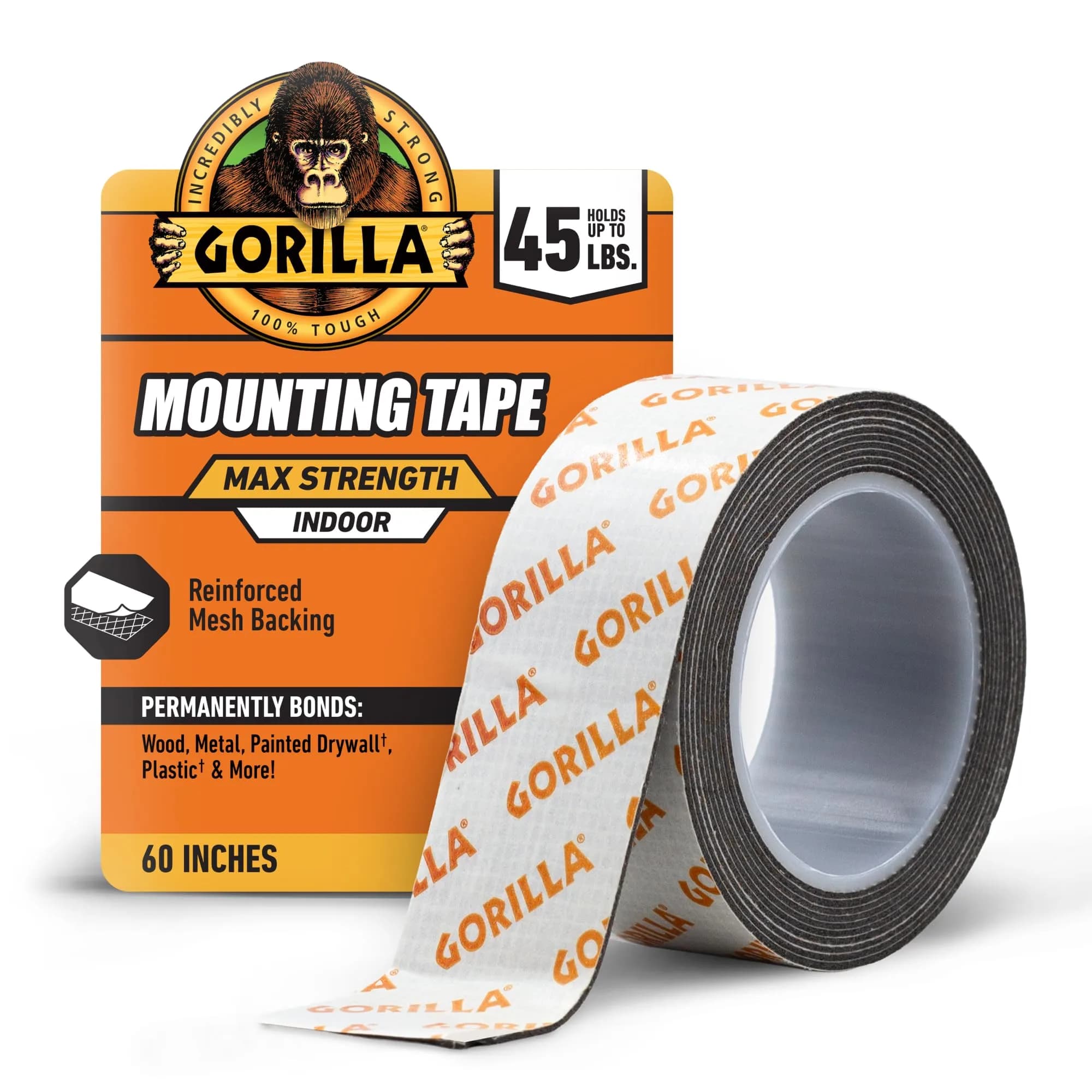 GORILLA Max Strength Heavy Duty Mounting Tape 1 in x 60 in (2.54 cm x 152.4 cm) | Holds Up to 45 lbs — Black