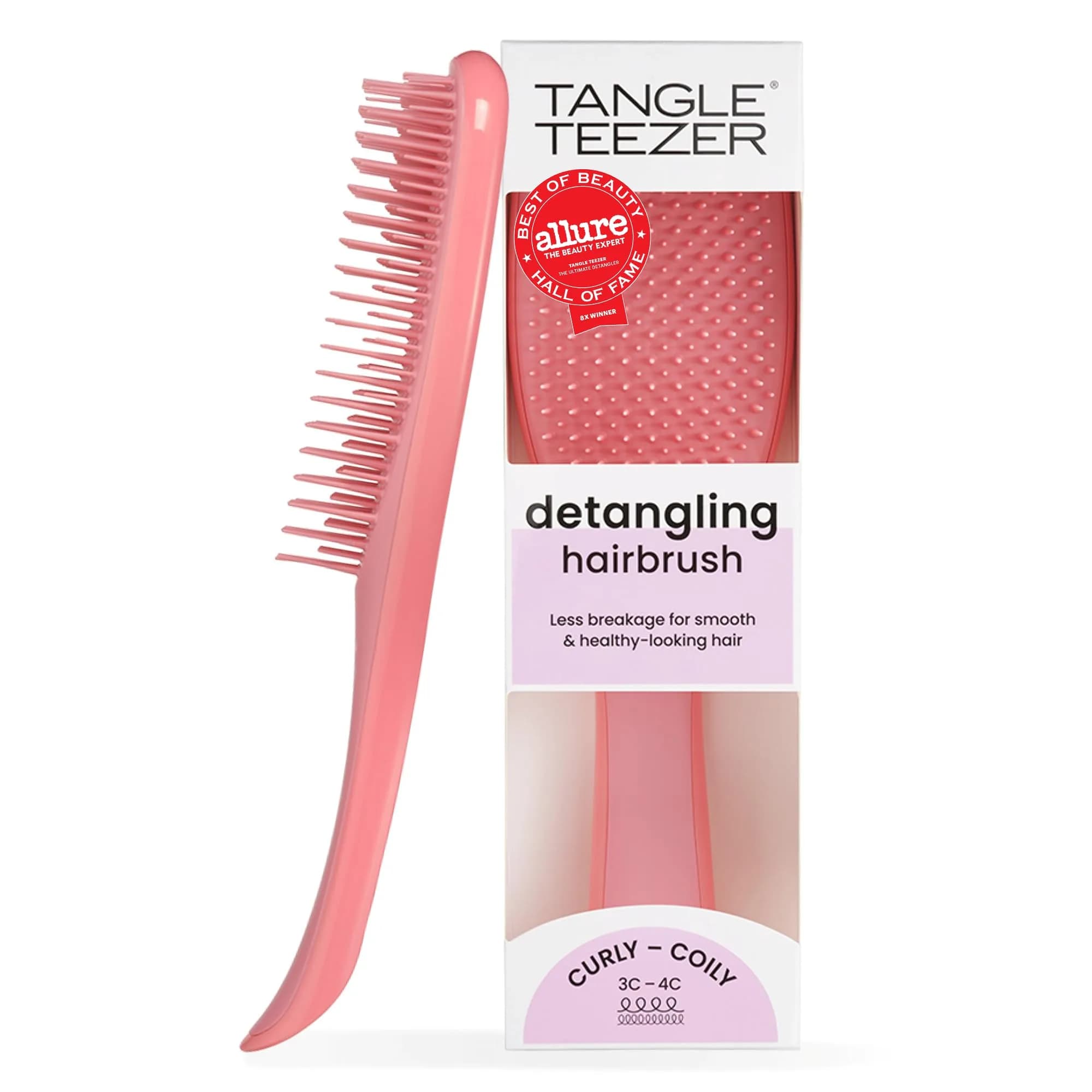 Tangle Teezer Ultimate Detangler Curly Hair Brush, Regular Size, Coral Pink | Patented Two-Tier Teeth for 3C-4C Hair - main product image