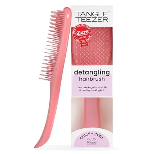 Tangle Teezer Ultimate Detangler Curly Hair Brush, Regular Size, Coral Pink | Patented Two-Tier Teeth for 3C-4C Hair thumbnail 1