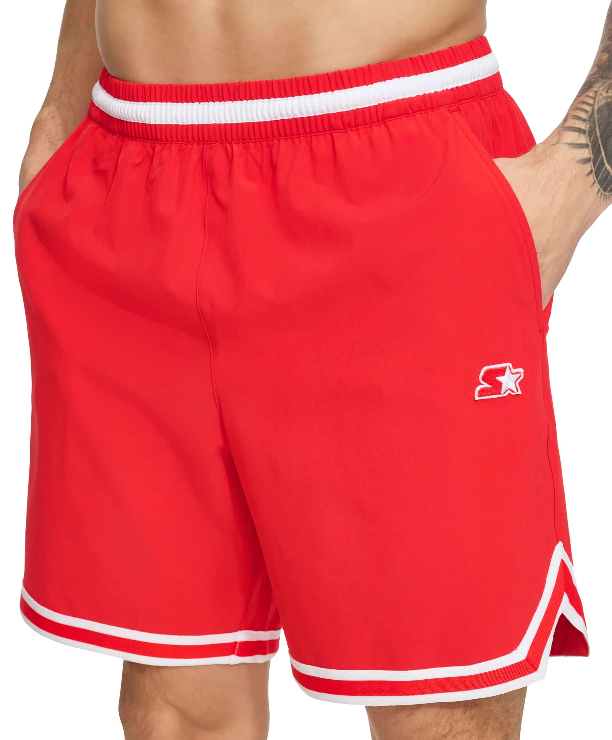 STARTER Men's Swim Trunk Red Large | UPF 40+ Quick Dry Volley — Red