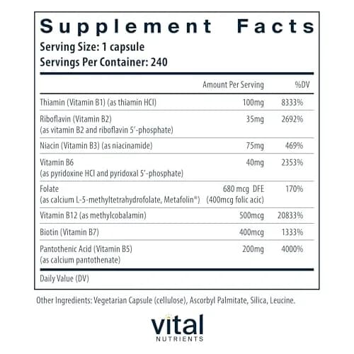 Vital Nutrients Vitamin B-Complex 240 Capsules | Supports Energy & Brain Function thumbnail 2
