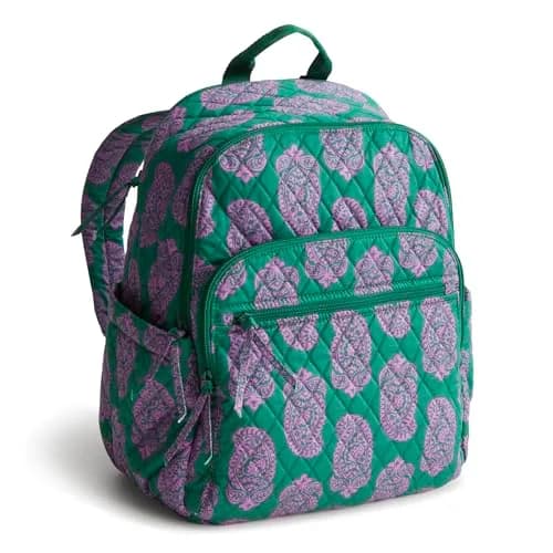Vera Bradley Bancroft Backpack - Premium Cotton, Paisley Green Jacket | Spacious, Water-Resistant, 15" Laptop thumbnail 1