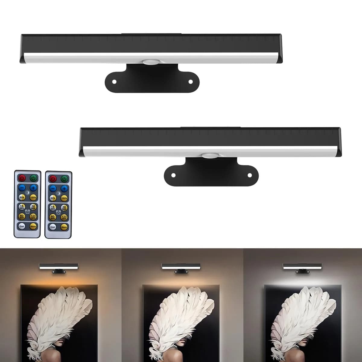 EUIOKUN 2PACK Picture Lights LED Battery Operated Wall Light | Wireless, Dimmable, Remote Control