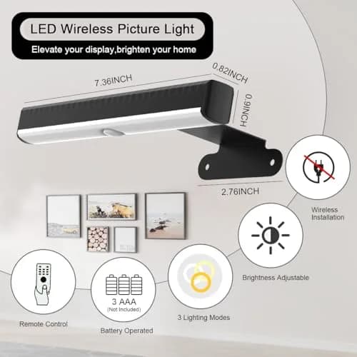 EUIOKUN 2PACK Picture Lights LED Battery Operated Wall Light | Wireless, Dimmable, Remote Control thumbnail 4