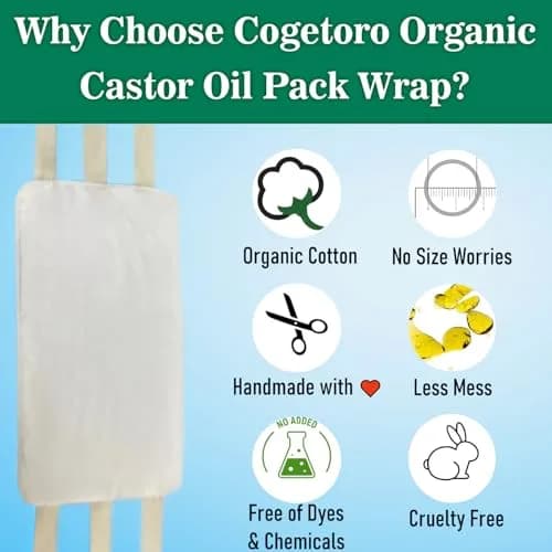 Cogetoro Organic Castor Oil Pack Wrap with 6 Adjustable Straps | Reusable Cotton Compress for Liver Detox & Belly thumbnail 3