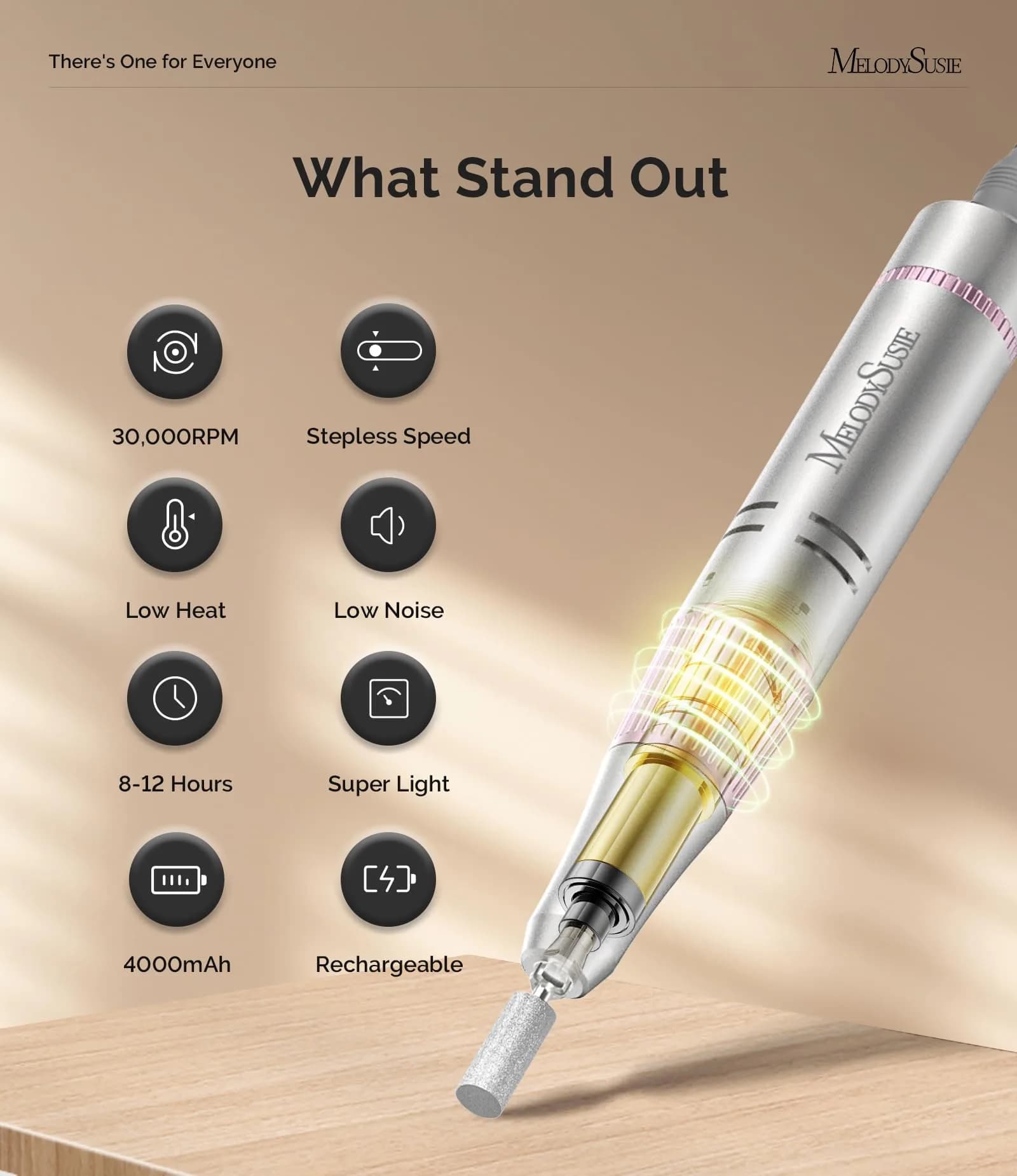 MelodySusie SC320F Rechargeable Nail Drill 30000RPM | Beginner-Friendly E-File for Manicure Shaping & Gel Removal - view 3