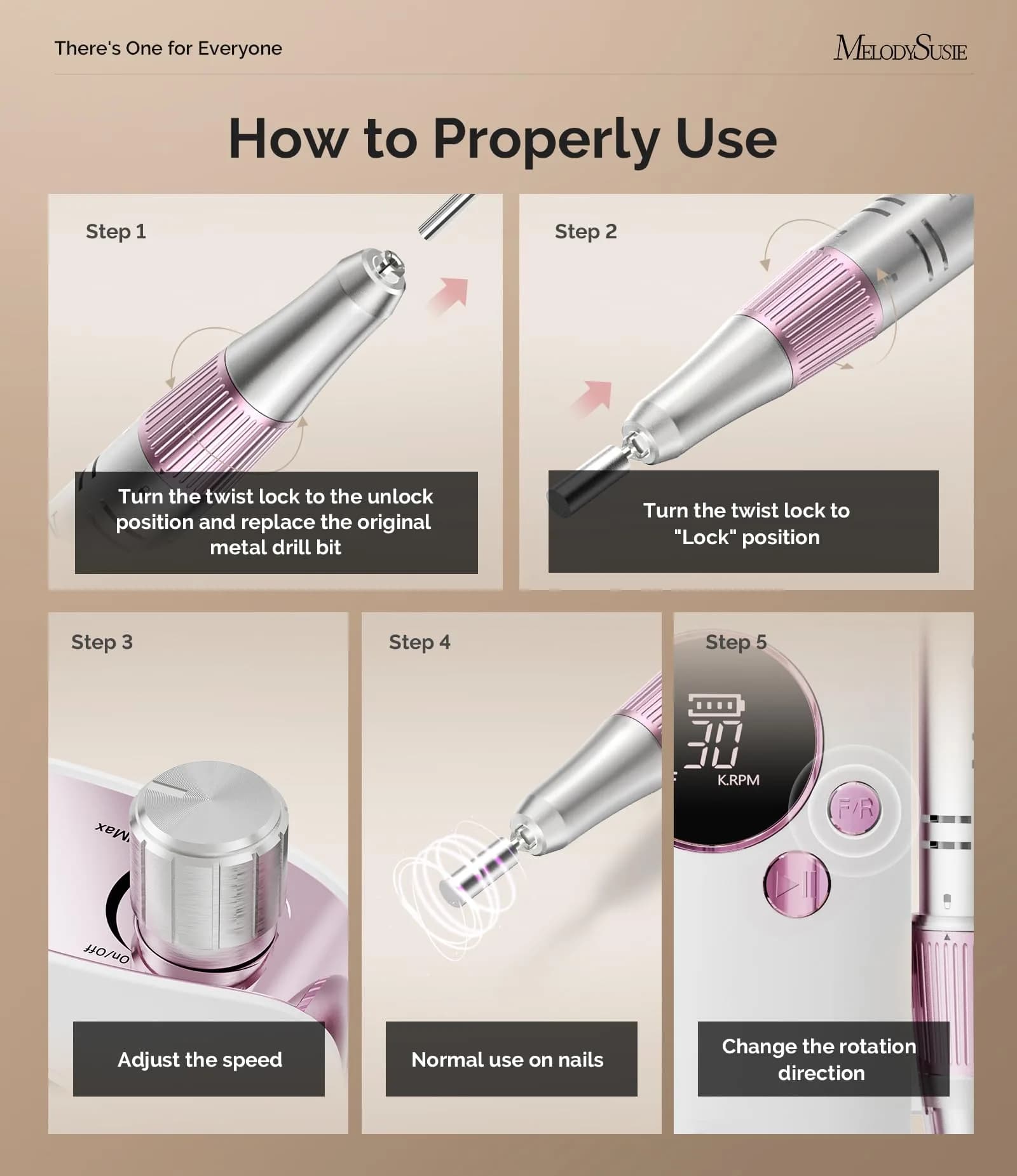 MelodySusie SC320F Rechargeable Nail Drill 30000RPM | Beginner-Friendly E-File for Manicure Shaping & Gel Removal - view 4