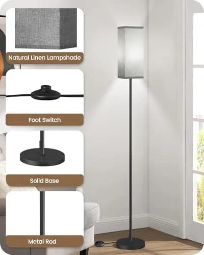 GOEBLESON Floor Lamp, Modern Standing Lamp with Foot Switch, 64.6" Tall, Black & Gray | Minimalist Freestanding Light for Living Room & Bedroom thumbnail 7