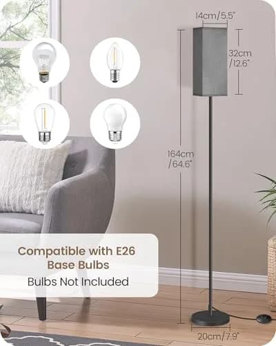 GOEBLESON Floor Lamp, Modern Standing Lamp with Foot Switch, 64.6" Tall, Black & Gray | Minimalist Freestanding Light for Living Room & Bedroom thumbnail 3