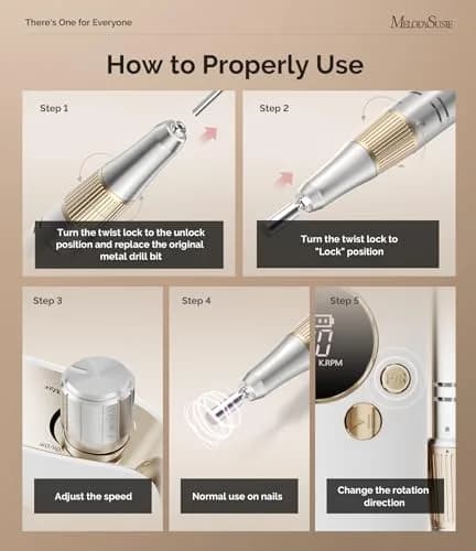 MelodySusie SC320F Rechargeable Nail Drill 30,000 RPM, 95g (Aluminum) | Beginner-Friendly Electric Nail File with HD LED Display thumbnail 4