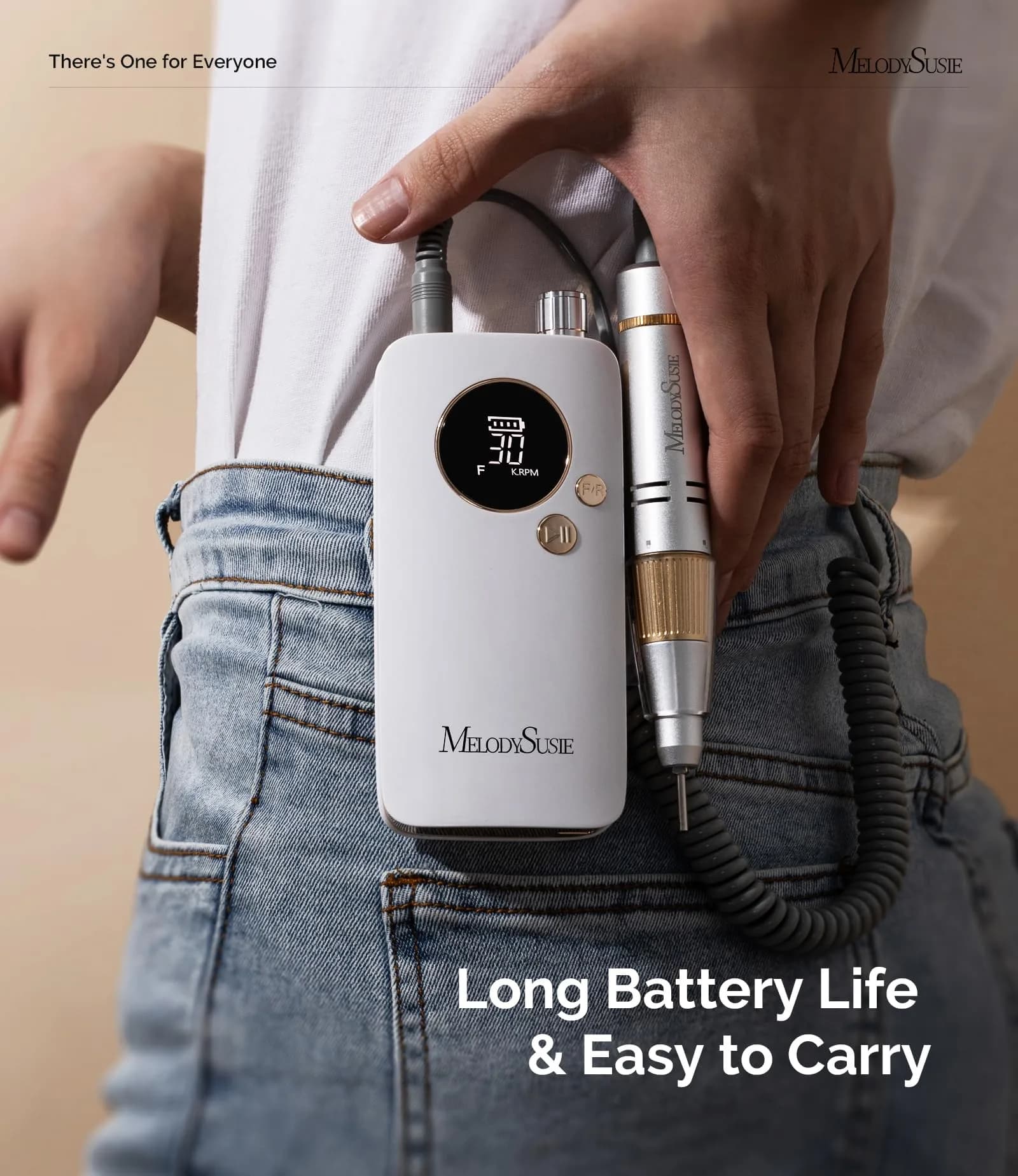 MelodySusie SC320F Rechargeable Nail Drill 30000RPM in White | Professional Clip-On E-File for Manicures - view 2