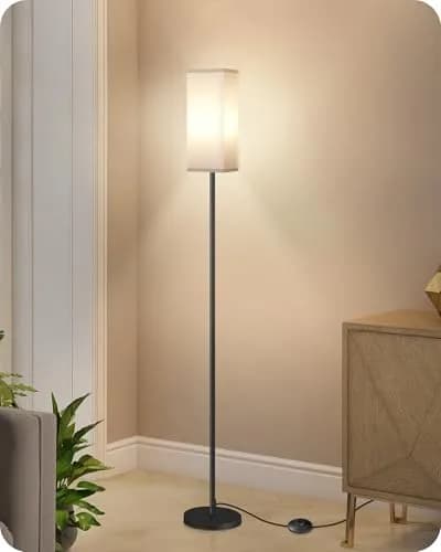 GOEBLESON Floor Lamp, Modern Standing Lamp Shade, Minimalist Freestanding Lamp, 7.9"L x 7.9"W x 64.6"H, Black & White thumbnail 5