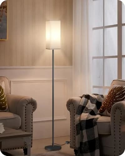 GOEBLESON Floor Lamp, Modern Standing Lamp Shade, Minimalist Freestanding Lamp, 7.9"L x 7.9"W x 64.6"H, Black & White thumbnail 6