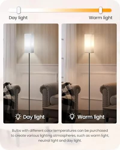 GOEBLESON Floor Lamp, Modern Standing Lamp Shade, Minimalist Freestanding Lamp, 7.9"L x 7.9"W x 64.6"H, Black & White thumbnail 7