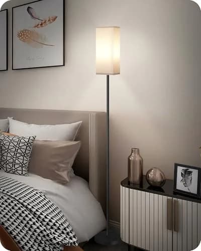 GOEBLESON Floor Lamp, Modern Standing Lamp Shade, Minimalist Freestanding Lamp, 7.9"L x 7.9"W x 64.6"H, Black & White thumbnail 8