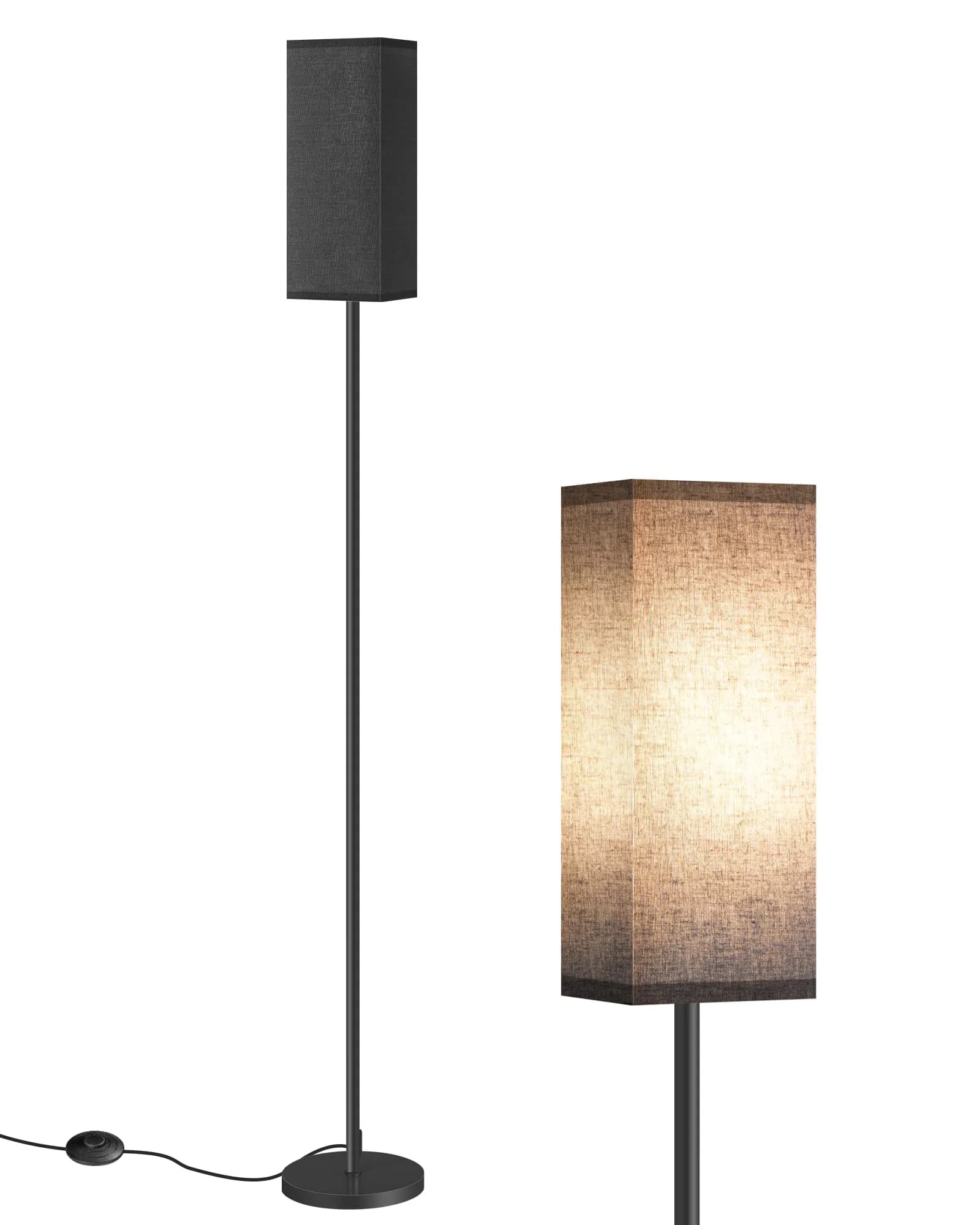 GOEBLESON 64.6" Floor Lamp, Modern Standing Lamp with Foot Switch, Minimalist Linen Shade, Black and Beige, for Living Room & Bedroom — Black