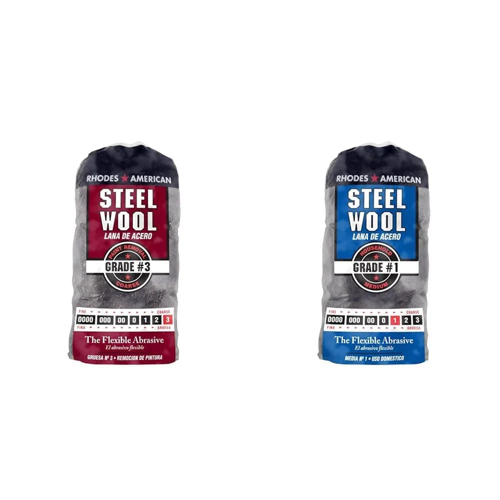 Homax Rhodes American Steel Wool Bundle: Coarse #3 (12 Pads) & Medium #1 (12 Pads) | 24 Total Pads for Paint Removal & Refinishing - main product image