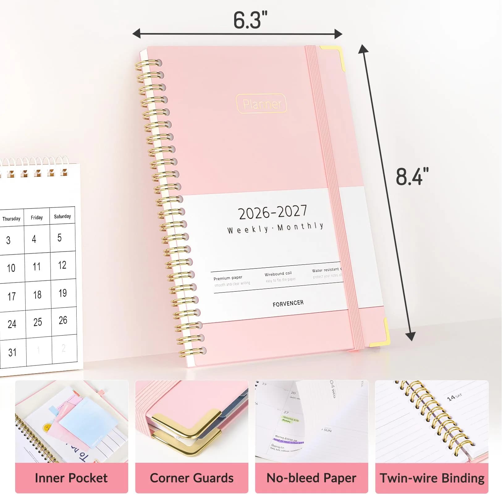 Forvencer 2026 Planner Hardcover Weekly & Monthly Planner 21.6 x 27.9 cm (8.5" x 11") | Acid-Free Paper Organizer - view 6