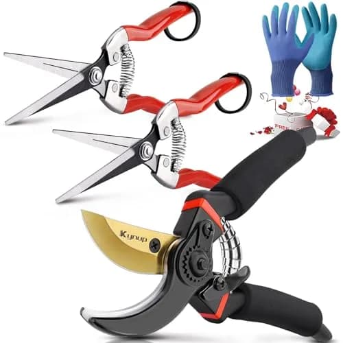 Kynup 3-Pack Bypass Pruning Shears Set with Gloves | Stainless Steel Blades & Soft Grip Handles thumbnail 1