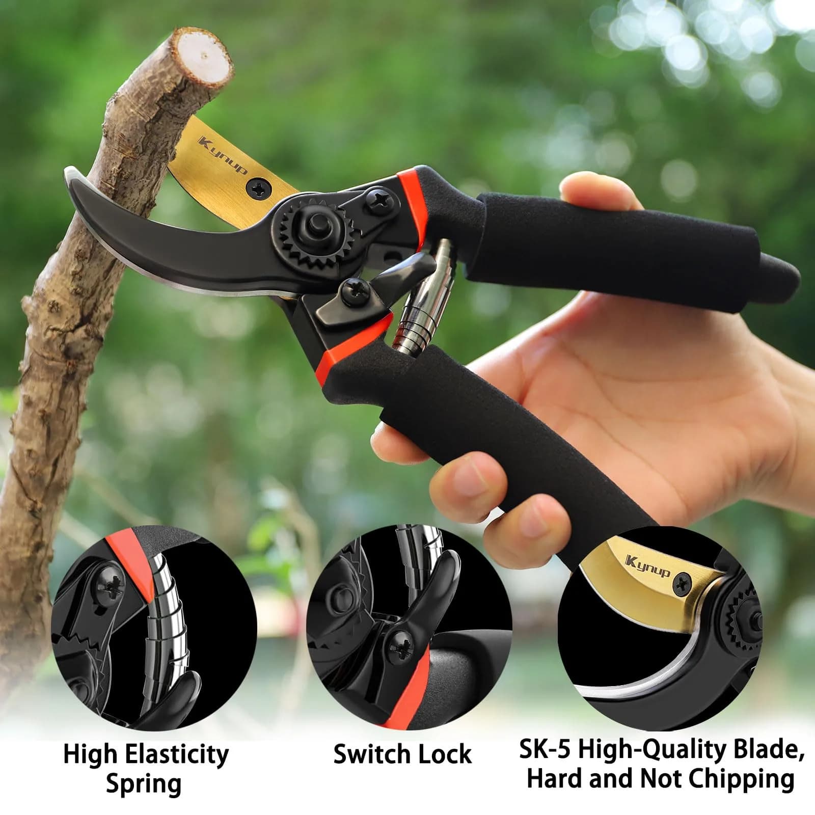 Kynup 3Pack Pruning Shears, Garden Shears, Pruning Shears for Gardening, Gardening Shears Scissors Clippers, Garden Tools Set with Gloves, Stainless Steel, Soft Grip Handle thumbnail 2
