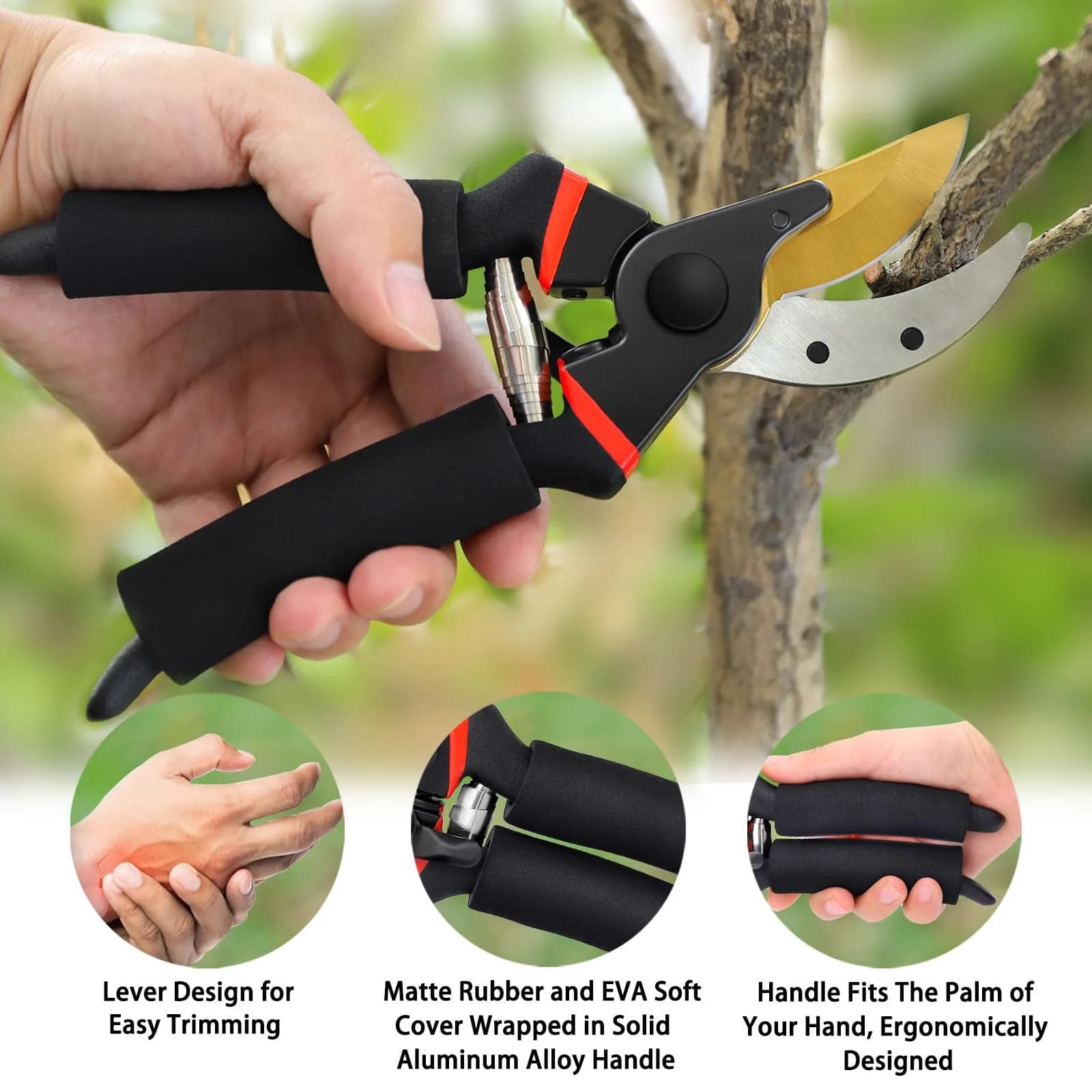 Kynup 3Pack Pruning Shears, Garden Shears, Pruning Shears for Gardening, Gardening Shears Scissors Clippers, Garden Tools Set with Gloves, Stainless Steel, Soft Grip Handle thumbnail 3