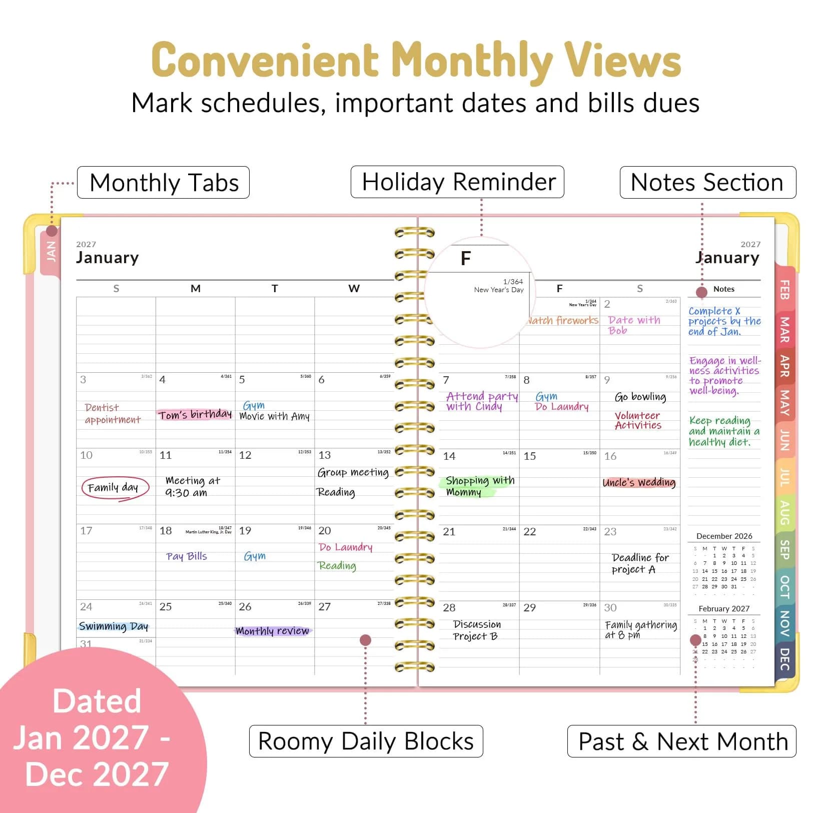 Forvencer 2027 Planner Hardcover Calendar Planner 22cm x 28cm (8.5"x11") | Academic Planner with Tabs for Students and Professionals - view 2
