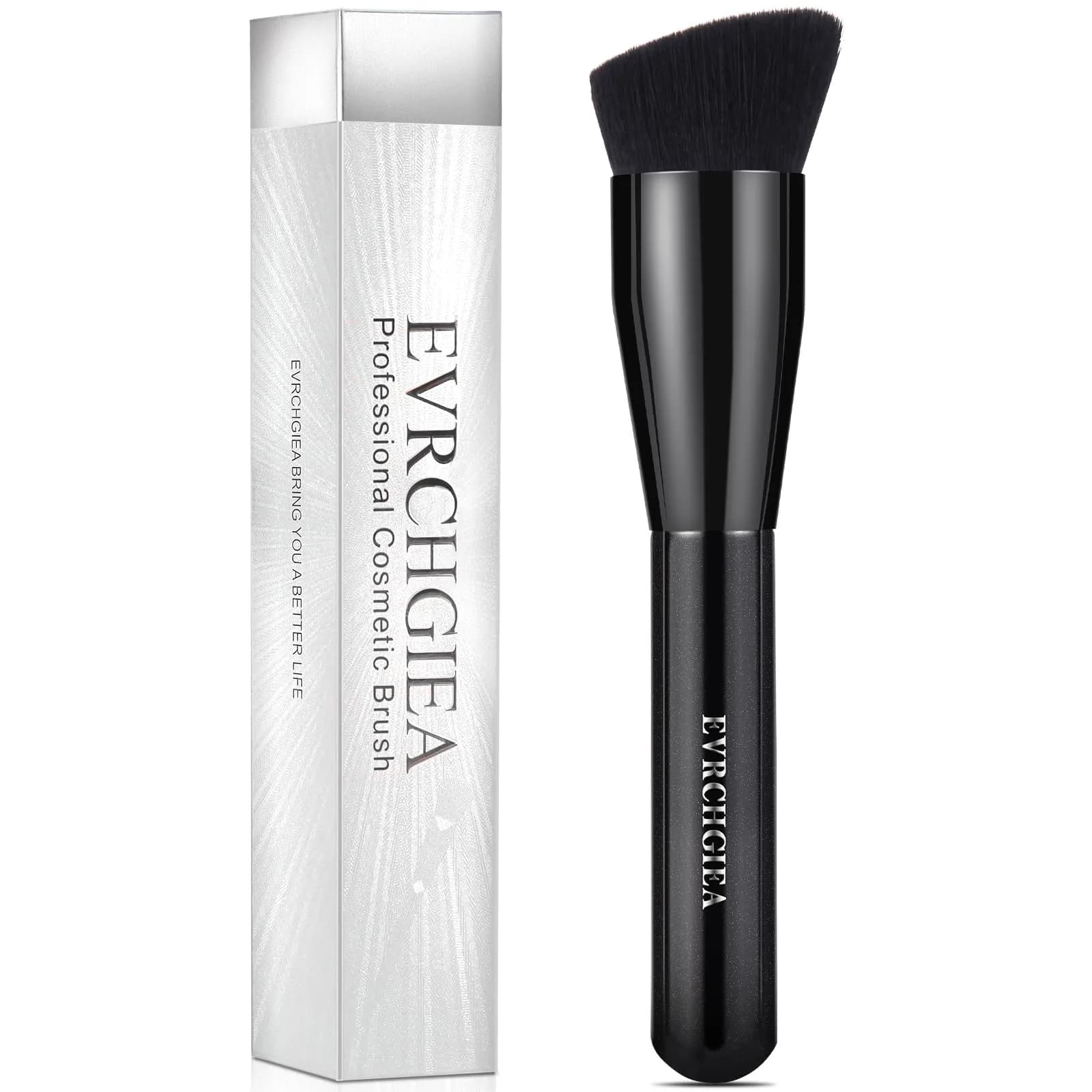 EVRCHGIEA Foundation Brush Flat Top Kabuki for Liquid, Cream & Powder | Travel Size Face Blending Brush — black