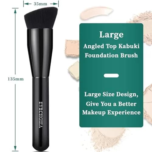 EVRCHGIEA Foundation Brush Flat Top Kabuki for Liquid, Cream & Powder | Travel Size Face Blending Brush thumbnail 3