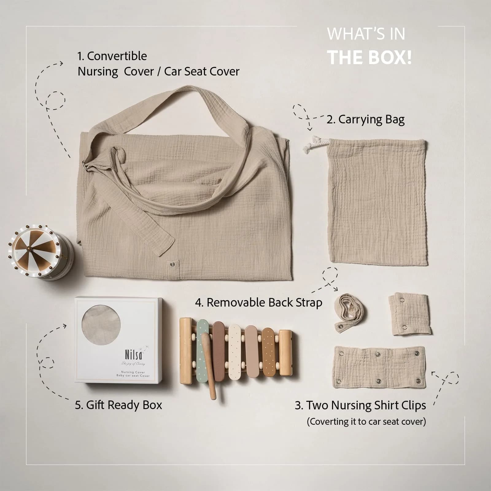 Nilsa Blush Apron Style 5-in-1 Muslin Nursing Cover 117cm x 91cm | Breathable Cotton Privacy - view 4