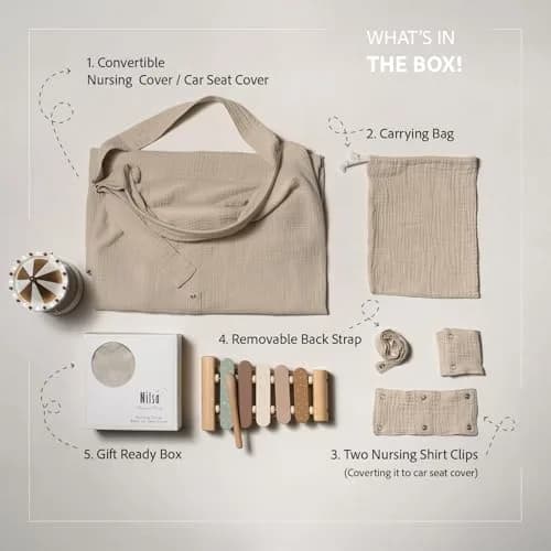 Nilsa 5-in-1 Muslin Nursing Cover 117cm x 91cm | Breathable Cotton Privacy Apron for Breastfeeding & Car Seat thumbnail 4